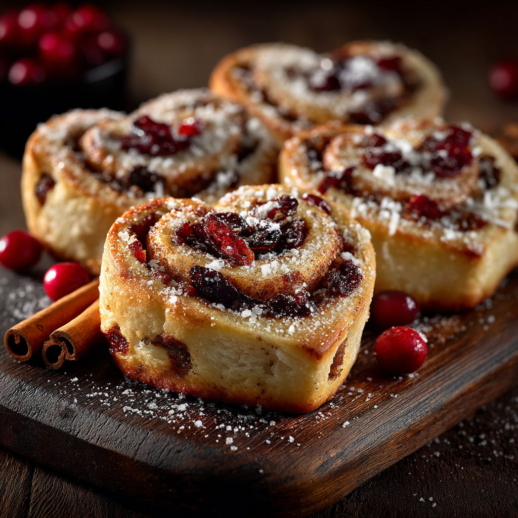 Des beignets de cinnamon avec des baies de cranberry.