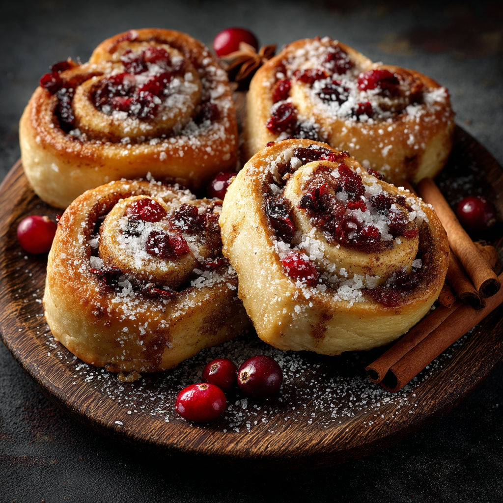 Des beignets de cinnamon avec des baies de cranberry.