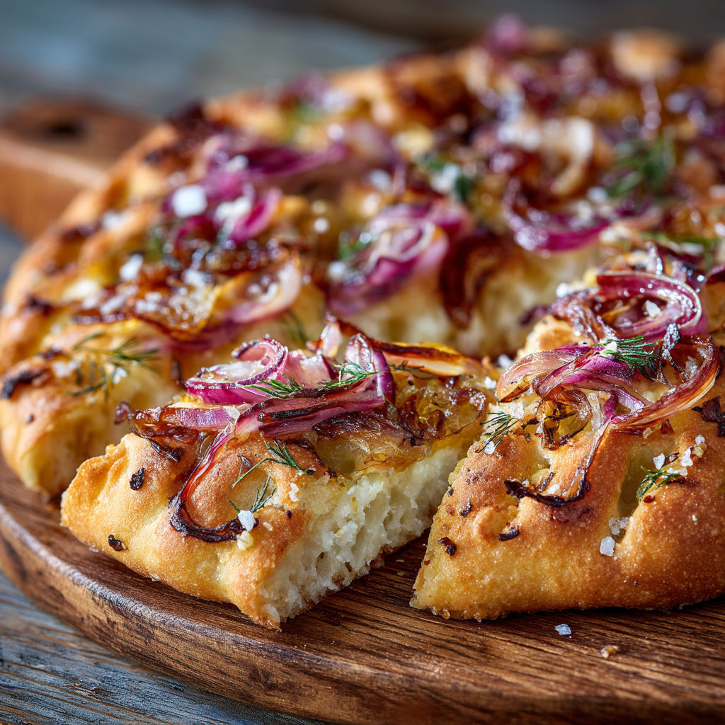 Une pizza avec des oignons et des épinards.