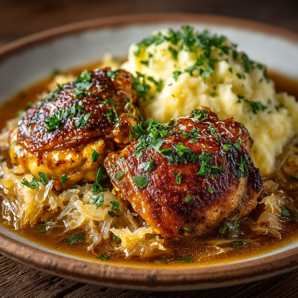 Une assiette de viande et de pommes de terre.