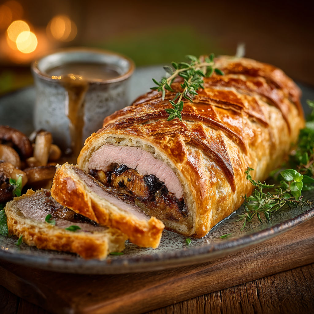 Filet mignon en croûte aux champignons.