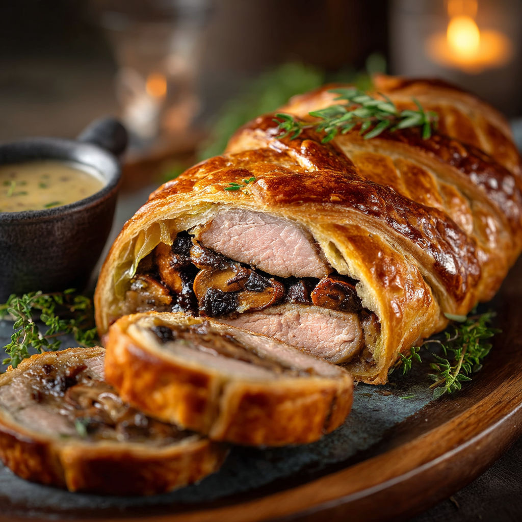 Un filet mignon en croûte aux champignons.