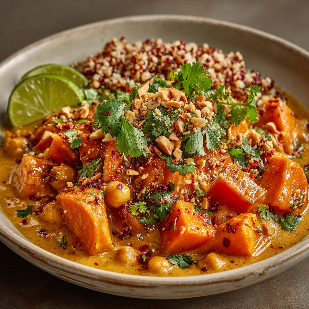 Curry de patates douces et carottes aux cacahuètes.