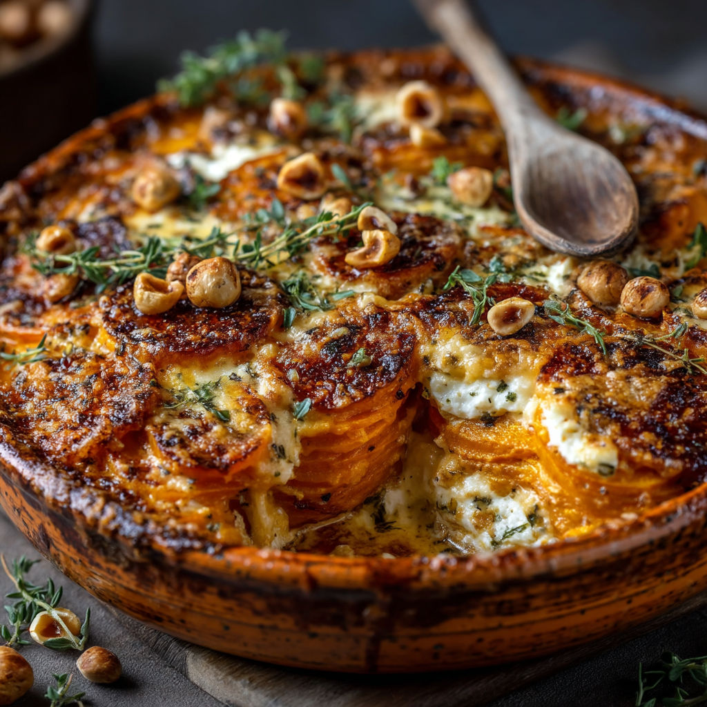 Une casserole de pommes de terre et de fromage.
