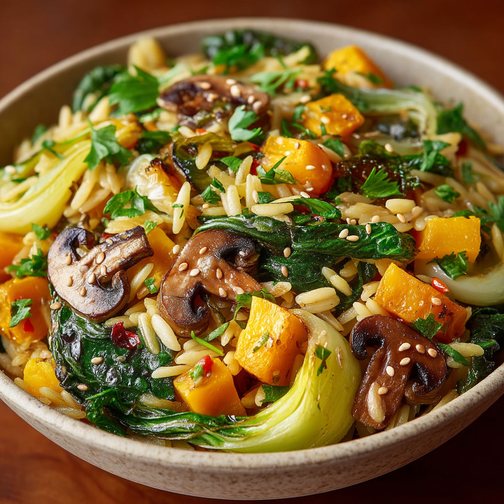 Orzo sauté aux légumes d'hiver.