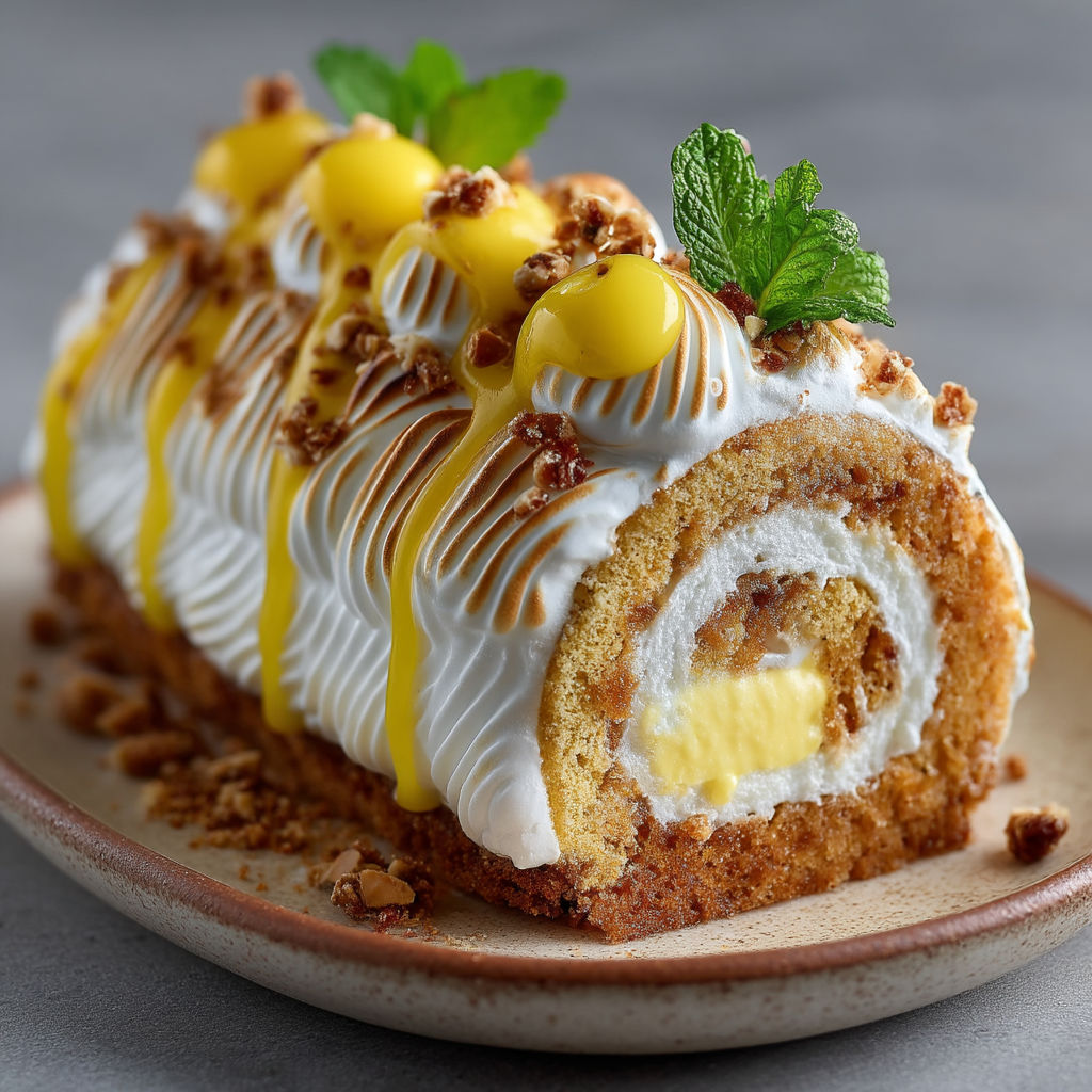 Une tarte aux fruits et crème, garnie de menthe et de café.
