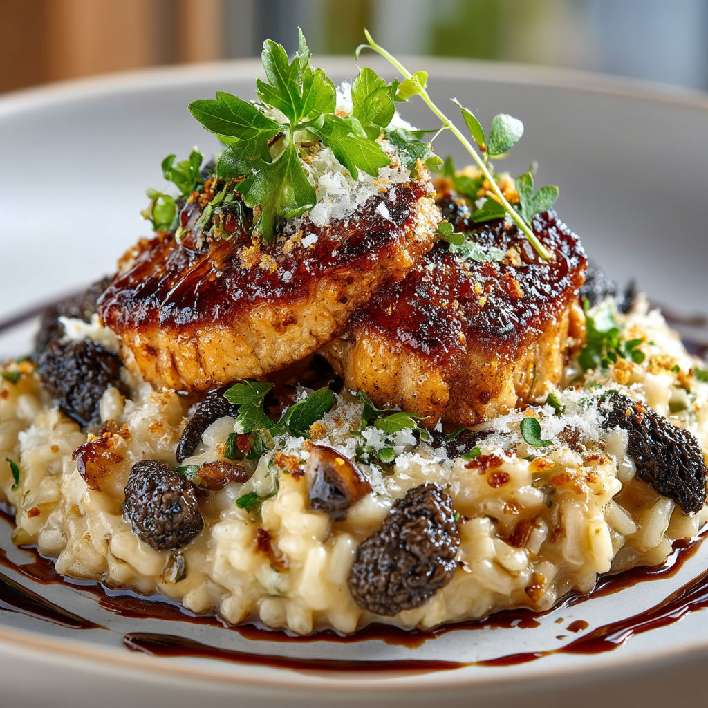 Risotto aux morilles et escalopes de foie gras poêlé.