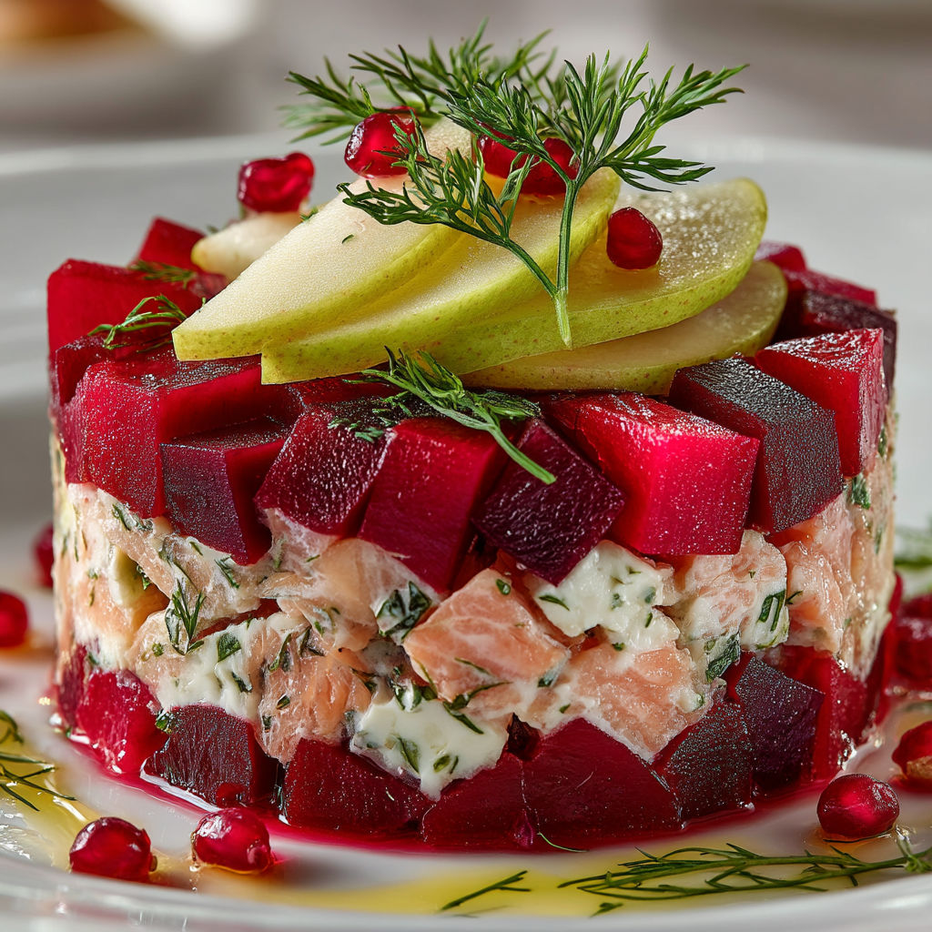 Une tarte de fruits et légumes sur un plateau.