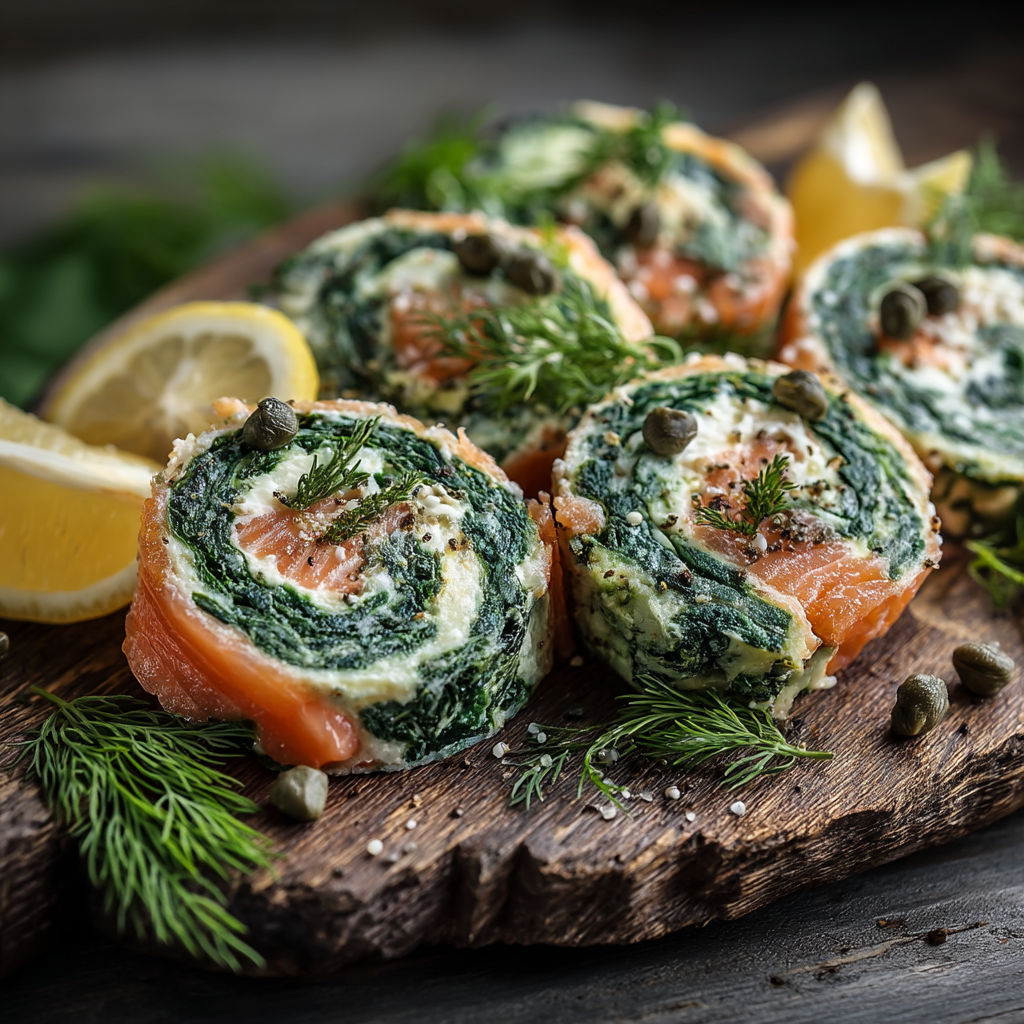 Des crêpes de saumon avec des herbes et des citrons.