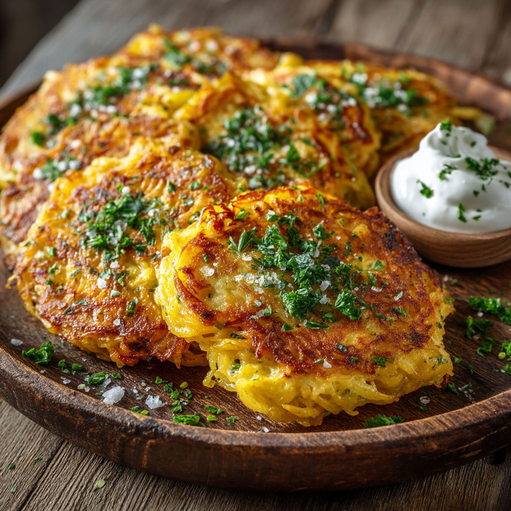 Pancakes with sauce and herbs.