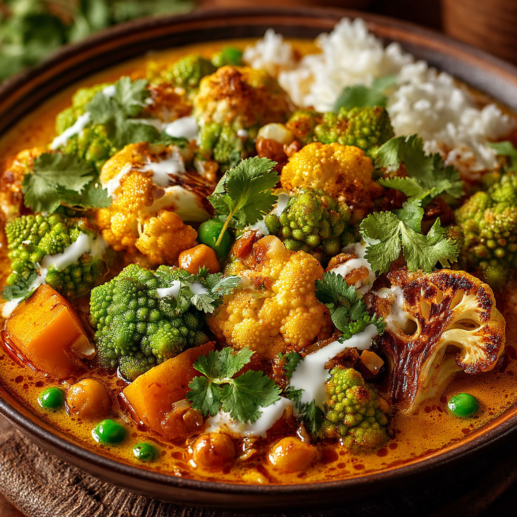 Curry de courge butternut et chou romanesco aux pois chiches.