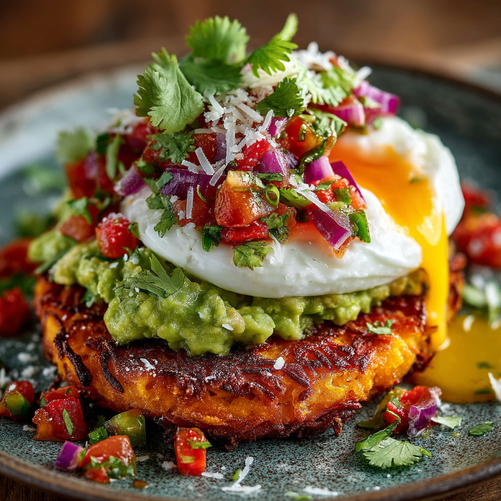 Une pâte de pommes de terre avec des légumes et une omelette.