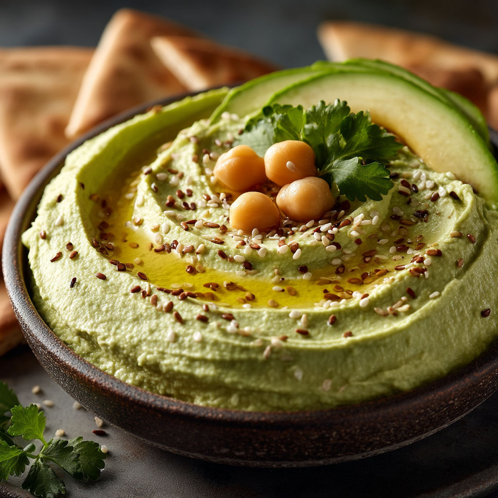 Une assiette de guacamole avec des graines de cacahuète.