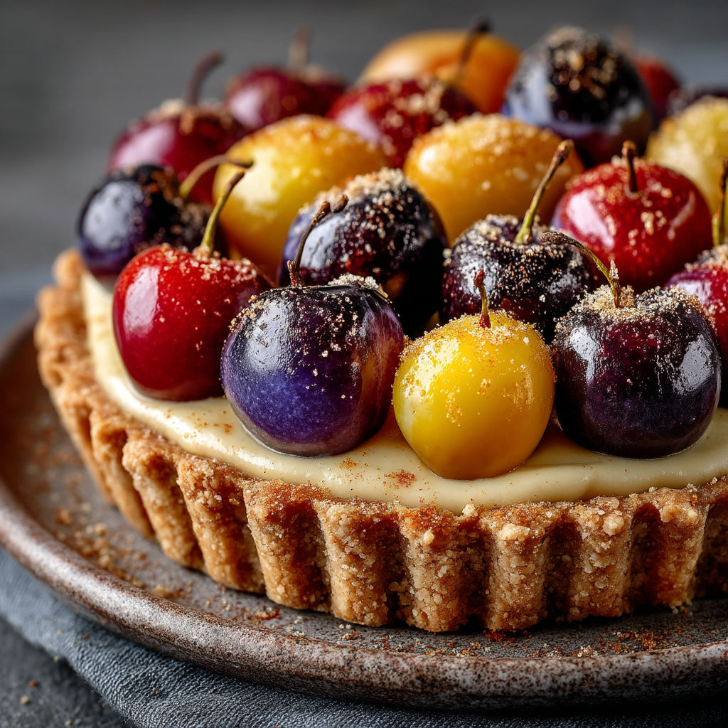Une tarte aux cerises colorées.