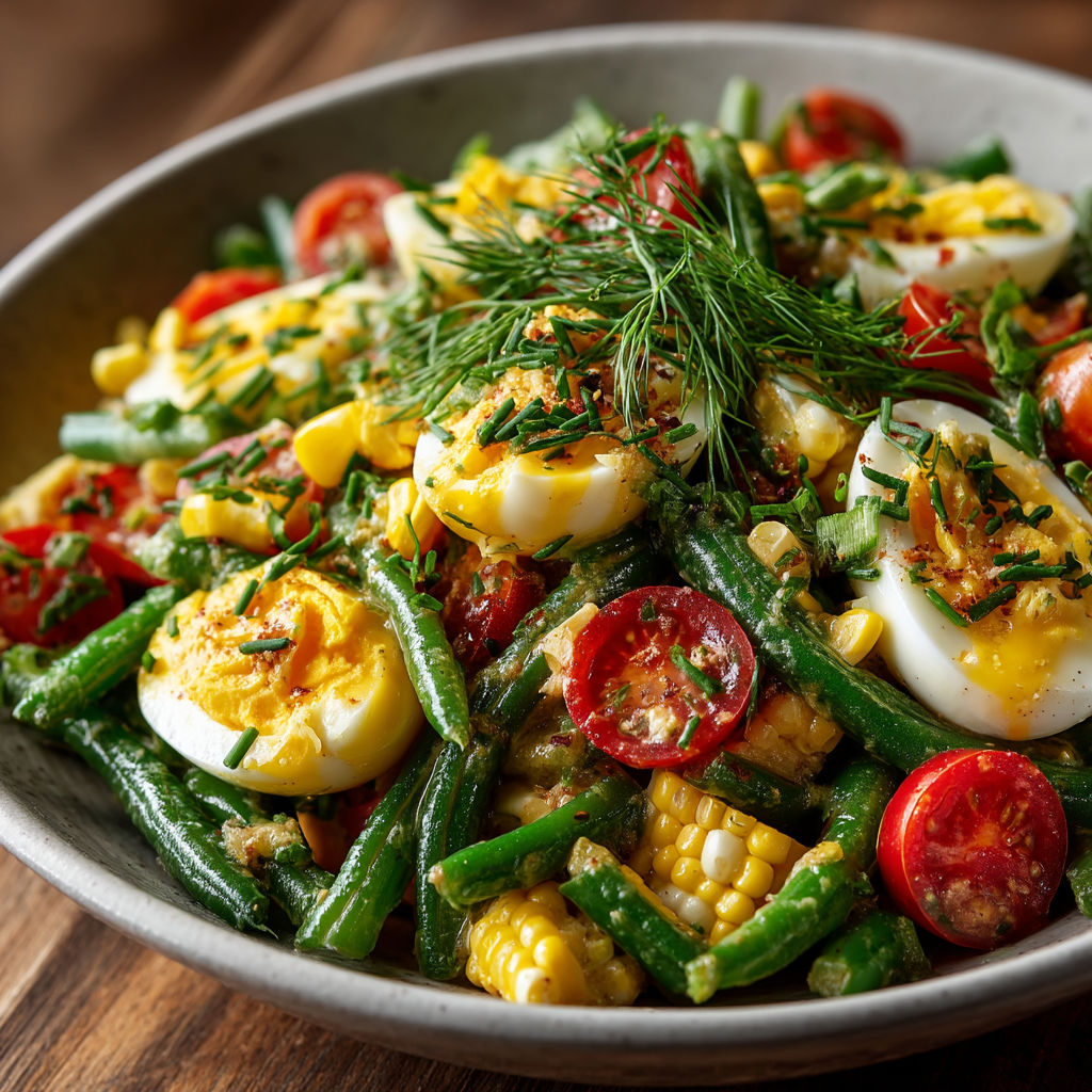 Une salade de légumes et oeufs.
