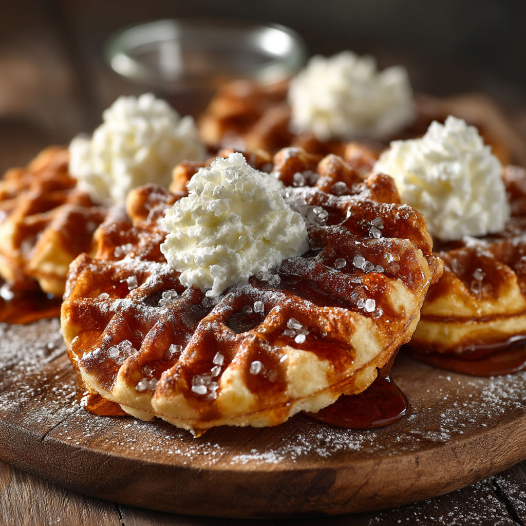 Gaufres liégeoises avec des crêpes et des croutons de sucre.