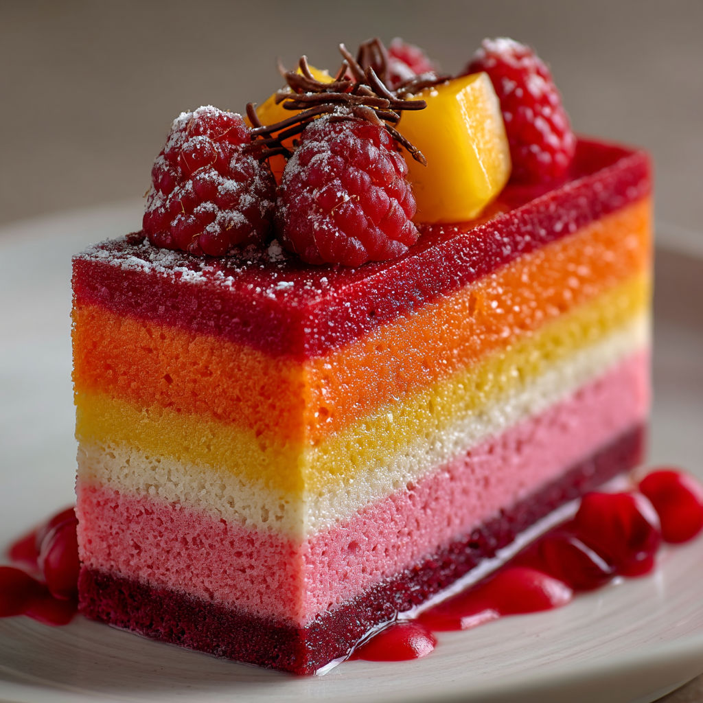Un gâteau coloré avec des fruits.