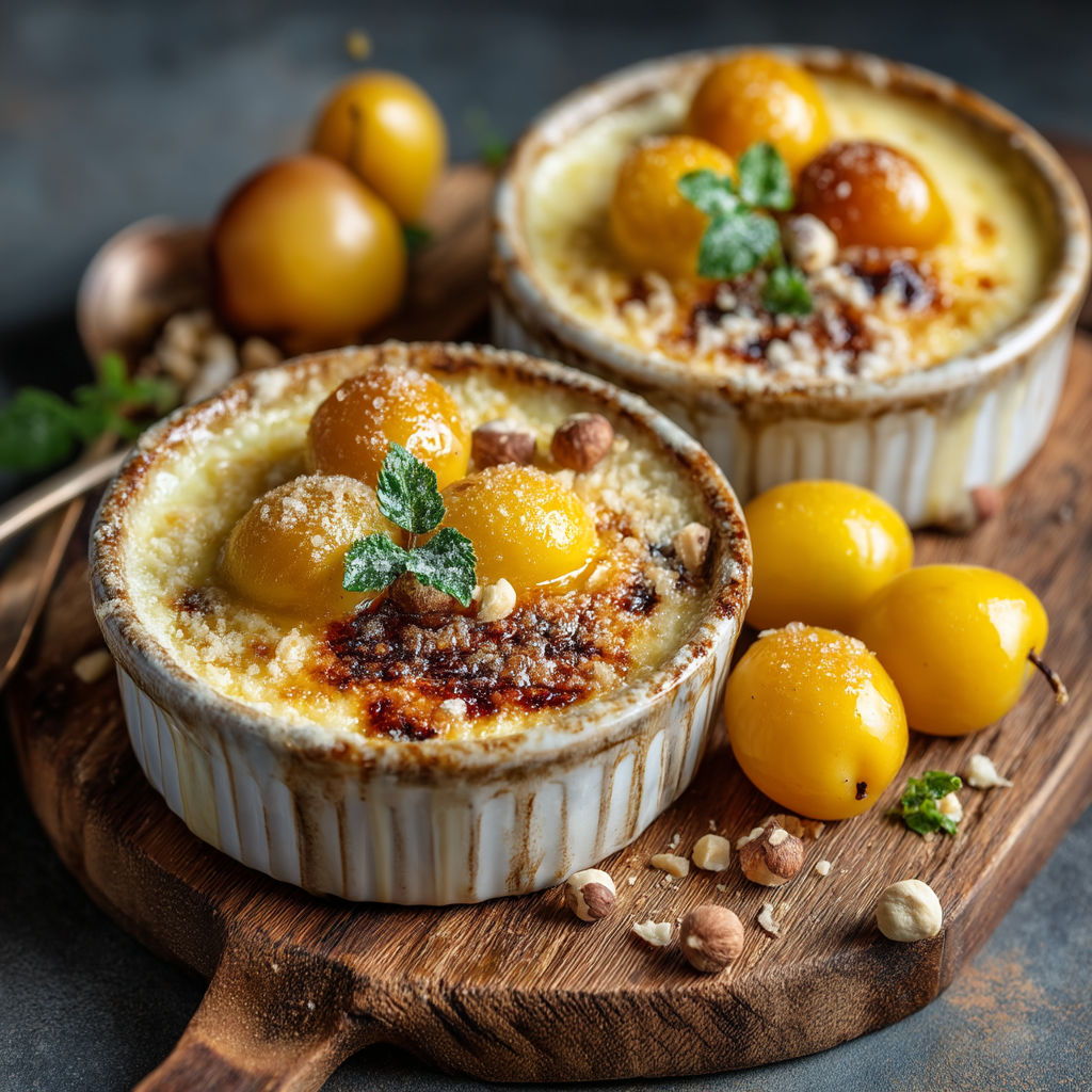Desserts with fruit and nuts.