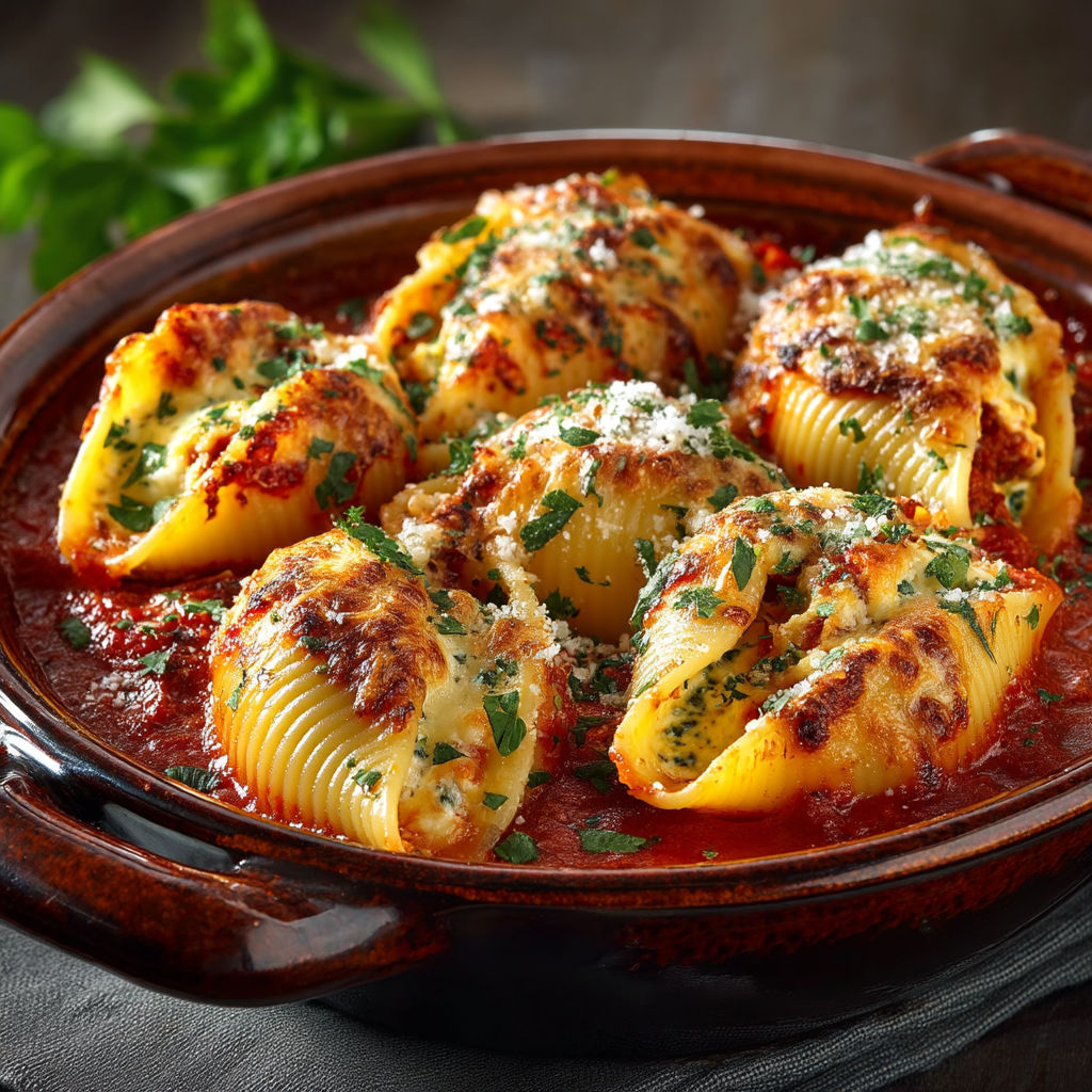 Conchiglioni farcis au chorizo et fromage de chèvre.