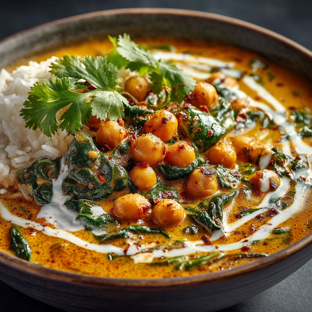 Curry de pois chiche aux épinards.