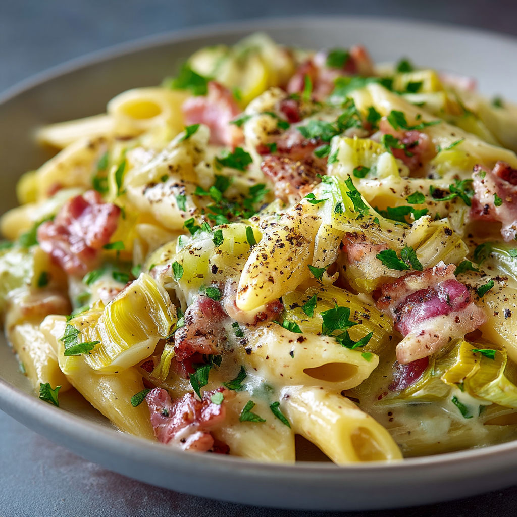 Une assiette de spaghetti avec des légumes et des viandes.