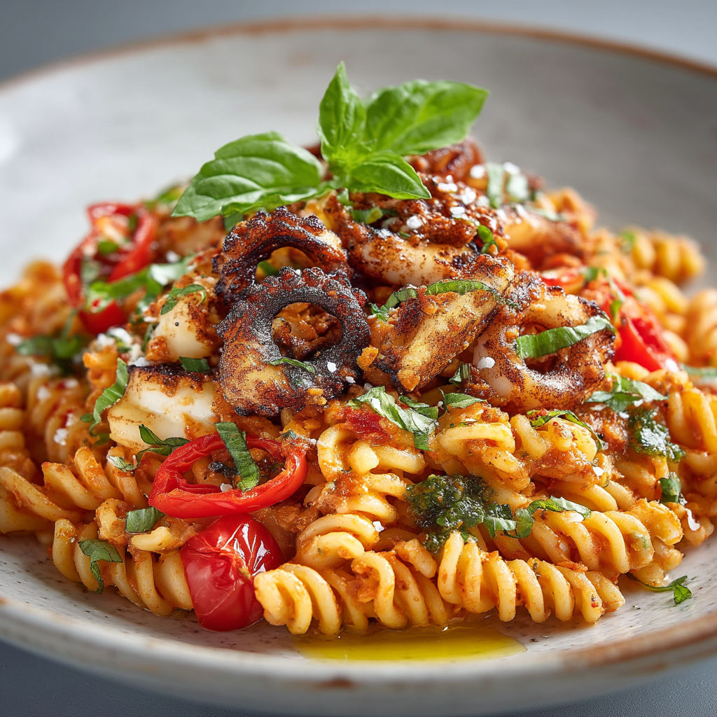 Une assiette de spaghetti avec des légumes et des tomates.
