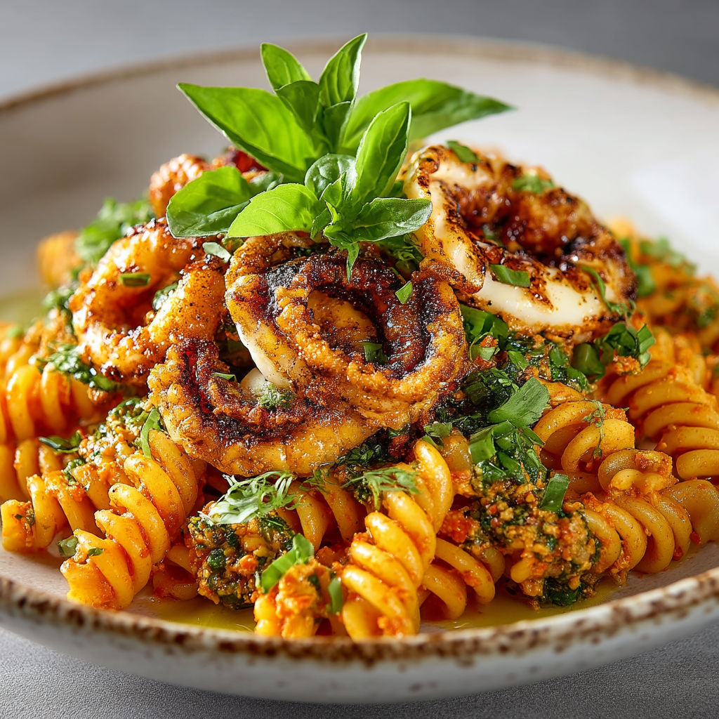 Une assiette de spaghetti avec des légumes et des moules.