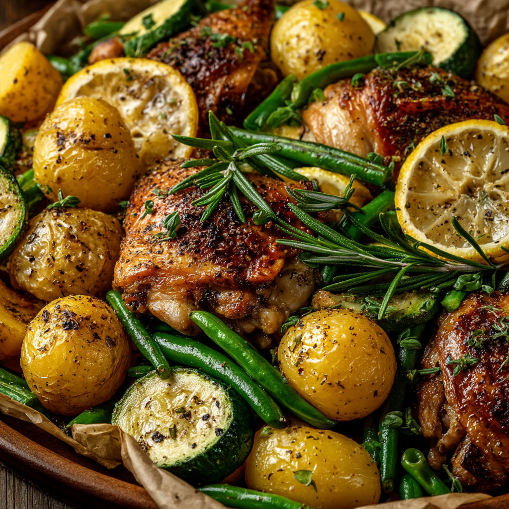 Une pan de poulet avec des légumes.