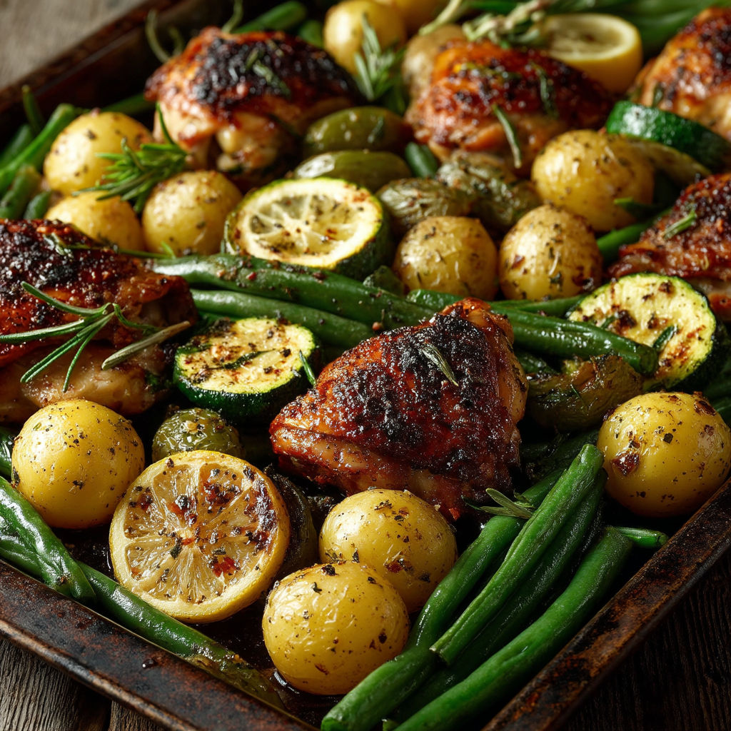 Un plat de poulet et légumes.