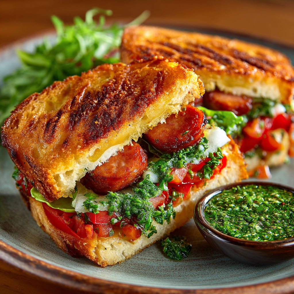Une sandwich grillé avec des légumes verts.