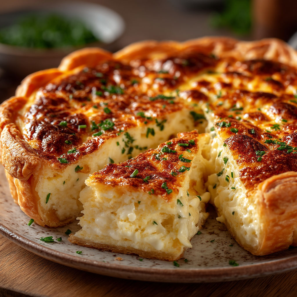 Une tarte aux pommes avec des herbes vertes.