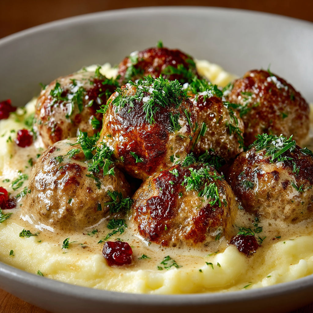 Boulette de boeuf suédoises sur une assiette.
