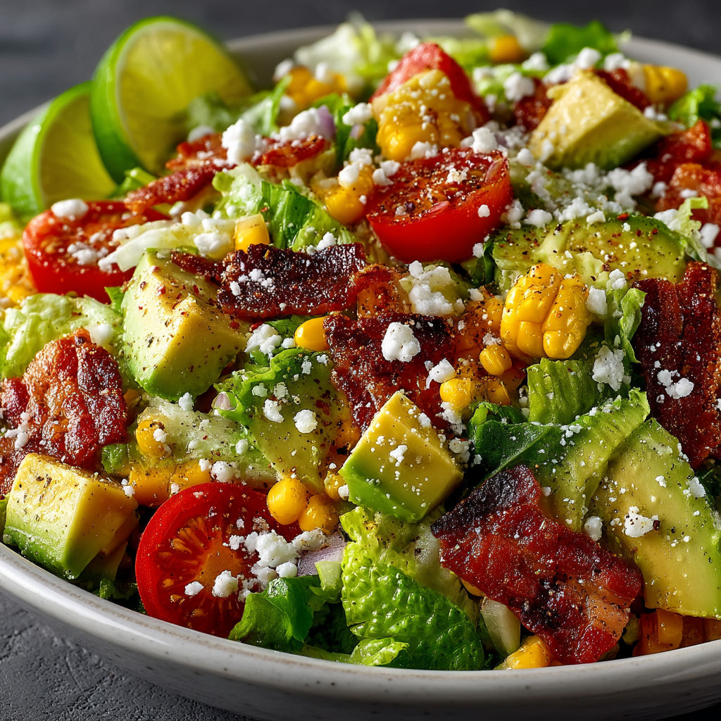 Une salade de tomates, avocats et cornichons.