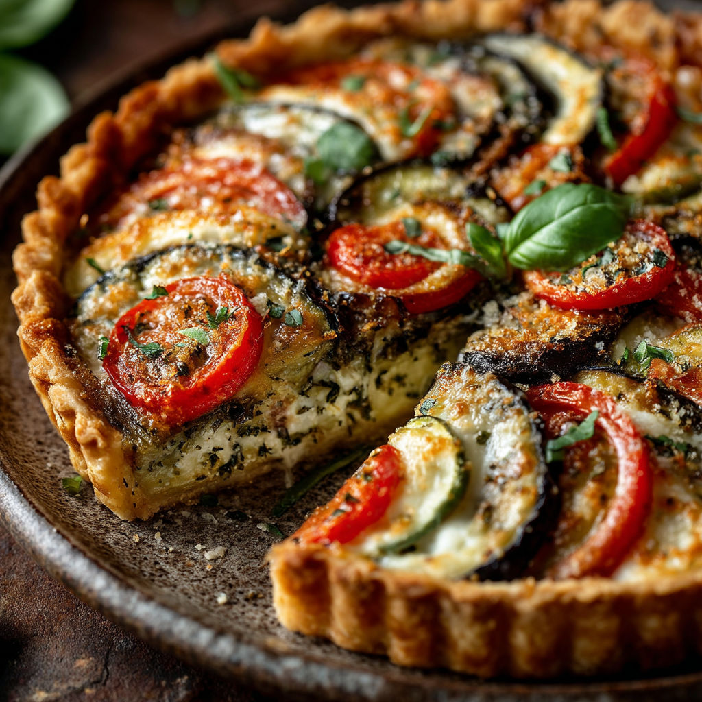 Une tarte aux tomates et aux courgettes.