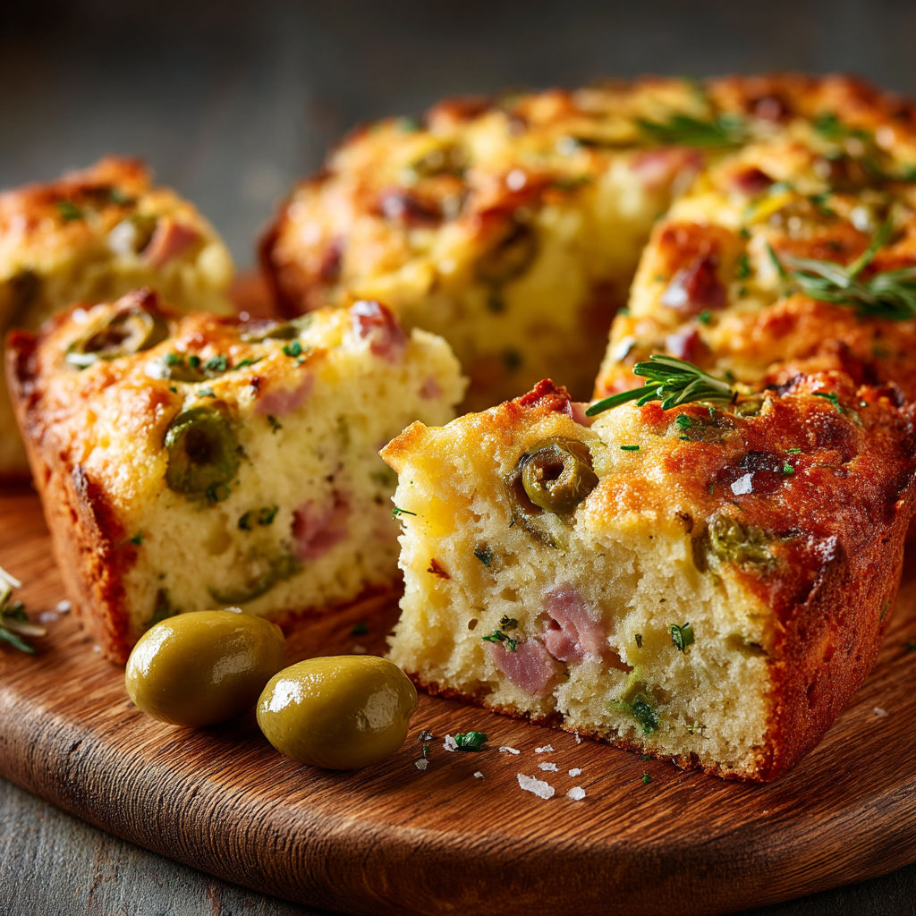 Une pâtisserie de quiche avec des olives et des herbes.