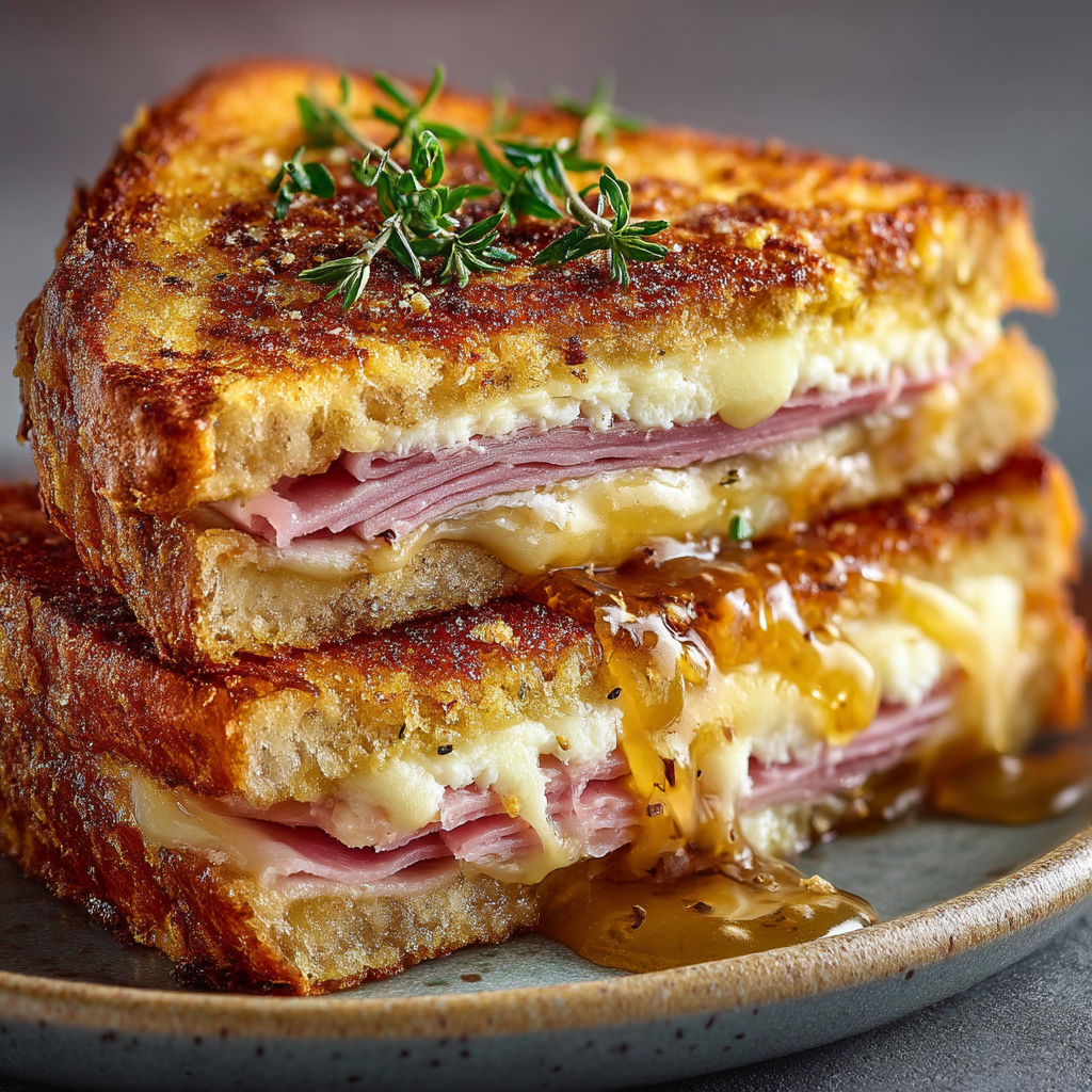 Croque monsieur avec sauce moutarde et miel.