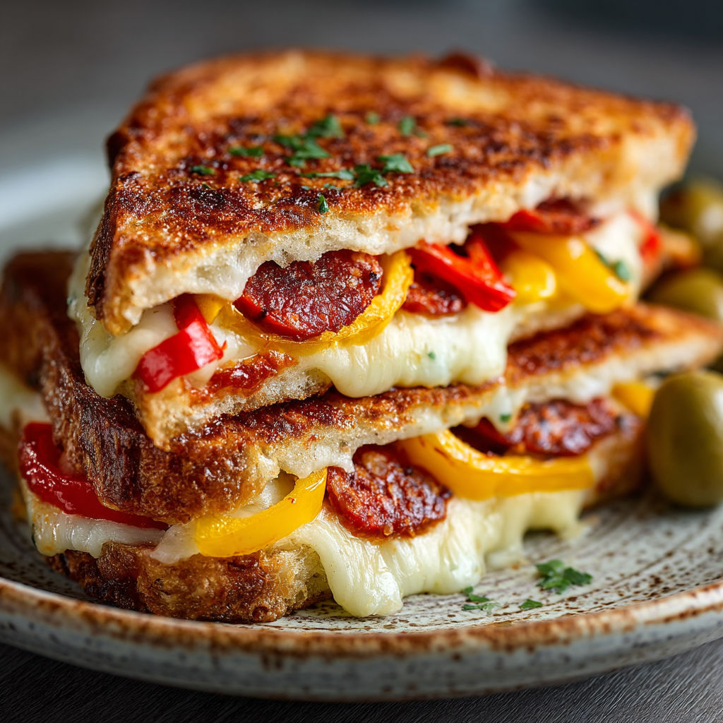 Une sandwich grillé avec des tomates, des oignons et des épinards.