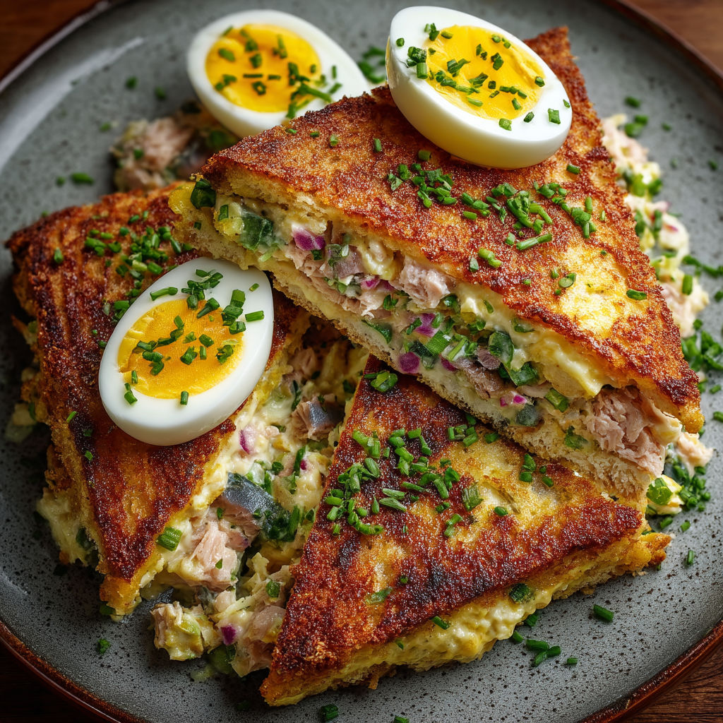 Une tranche de sandwich avec des œufs.
