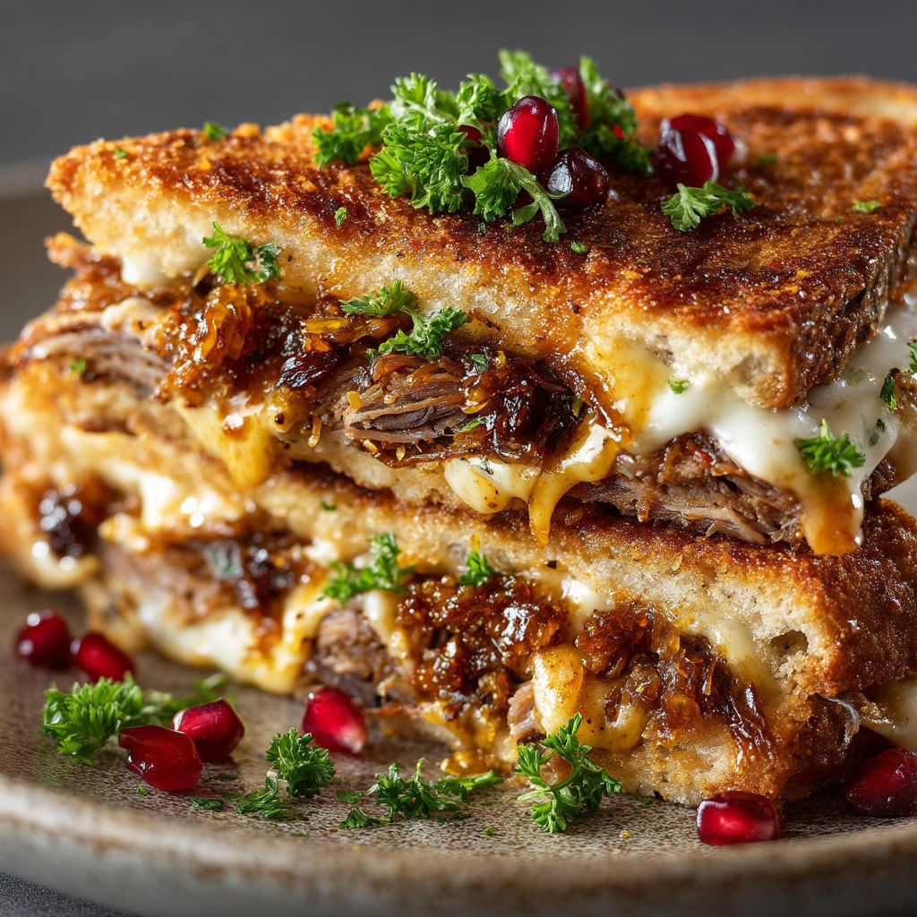 Une sandwich grillé avec des herbes et des cerises.
