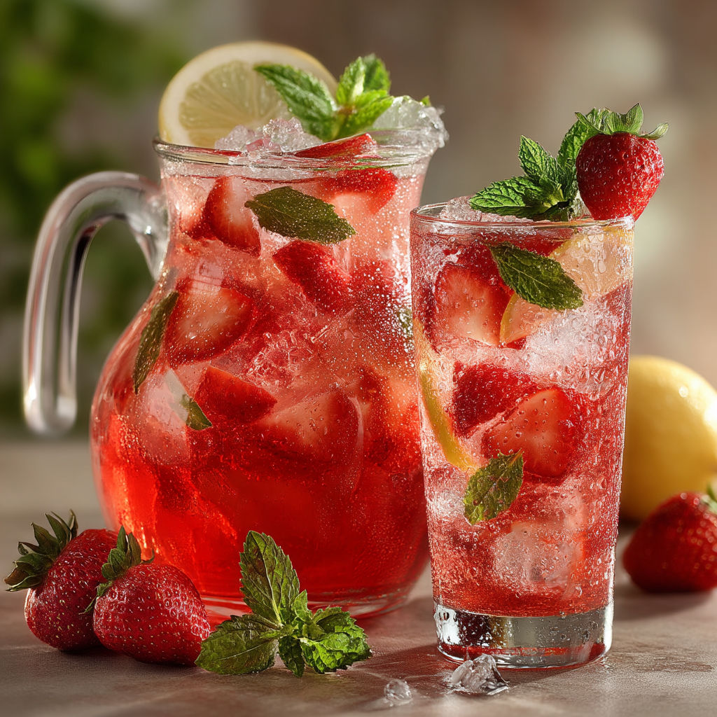 Un verre de jus de strawberry avec des herbes et des fruits.