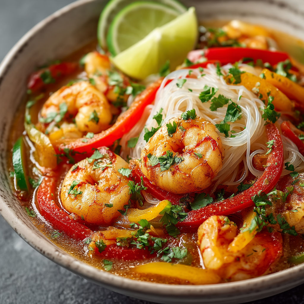 Shrimp and vegetables in a bowl.