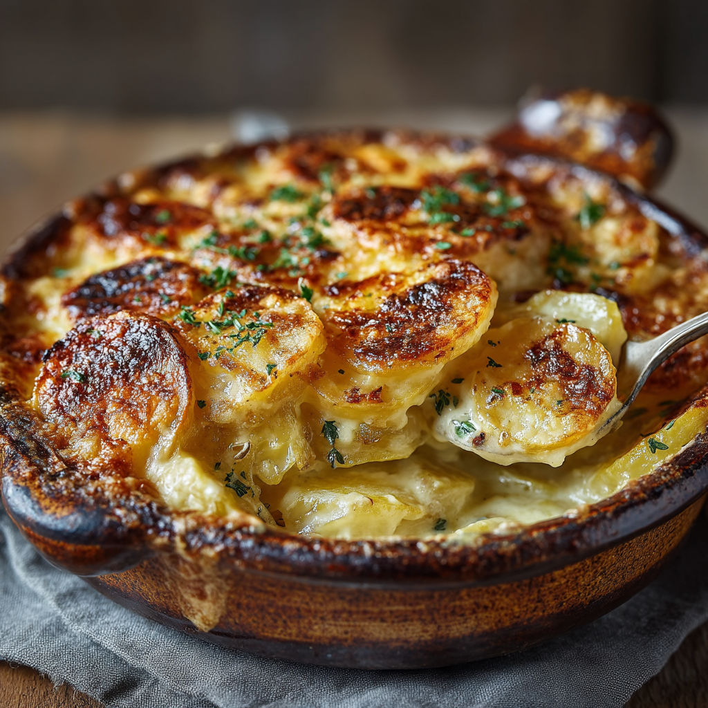 Une tarte au potato avec des herbes et des pommes de terre.