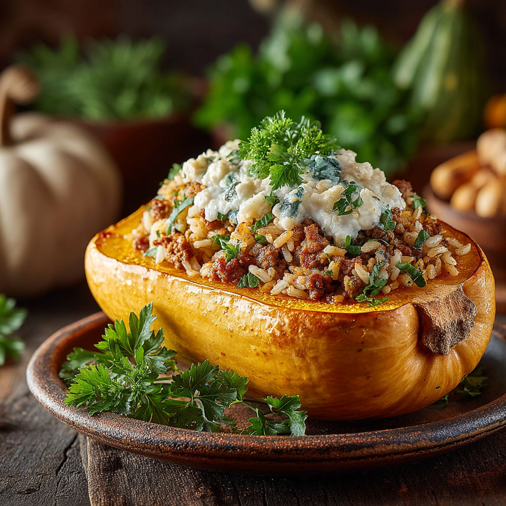 Une pâte de pumpkin farcie de riz et de fromage.