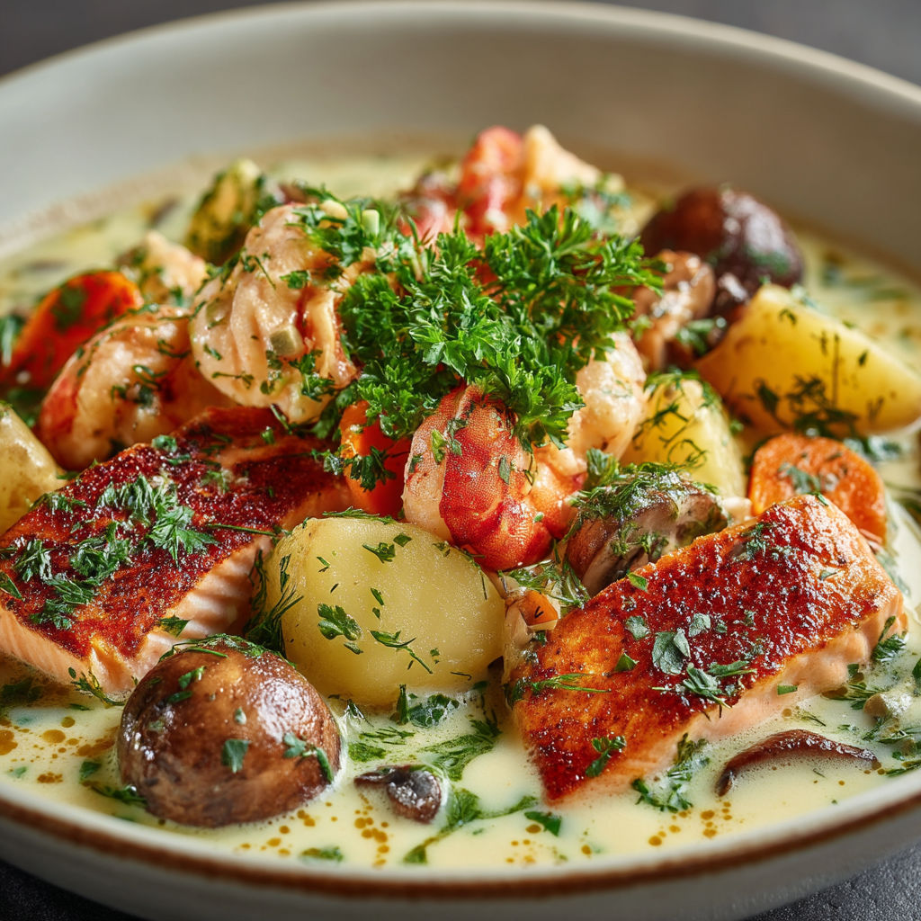Une assiette de poisson et légumes.