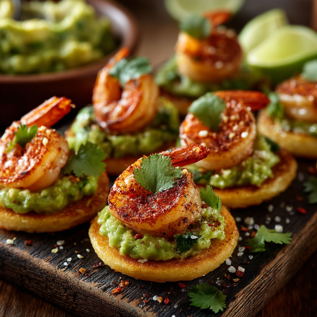 Petites tartes de crevettes et avocat.