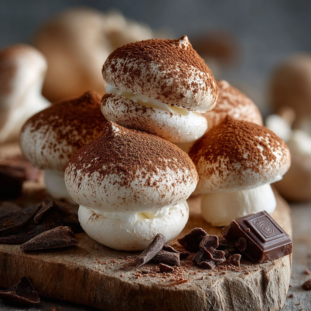 Petits champignons en Meringue Suisse.