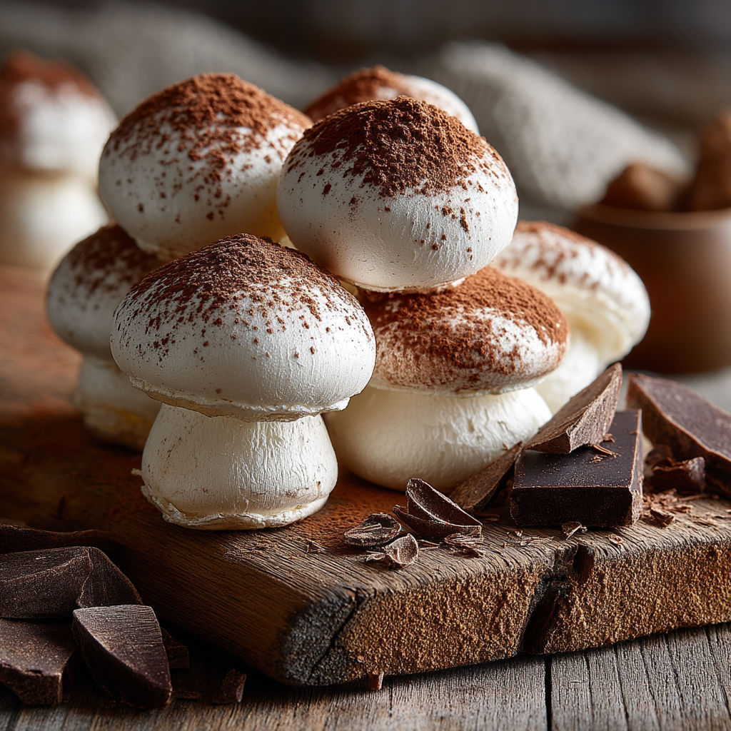 Petits champignons en Meringue Suisse.
