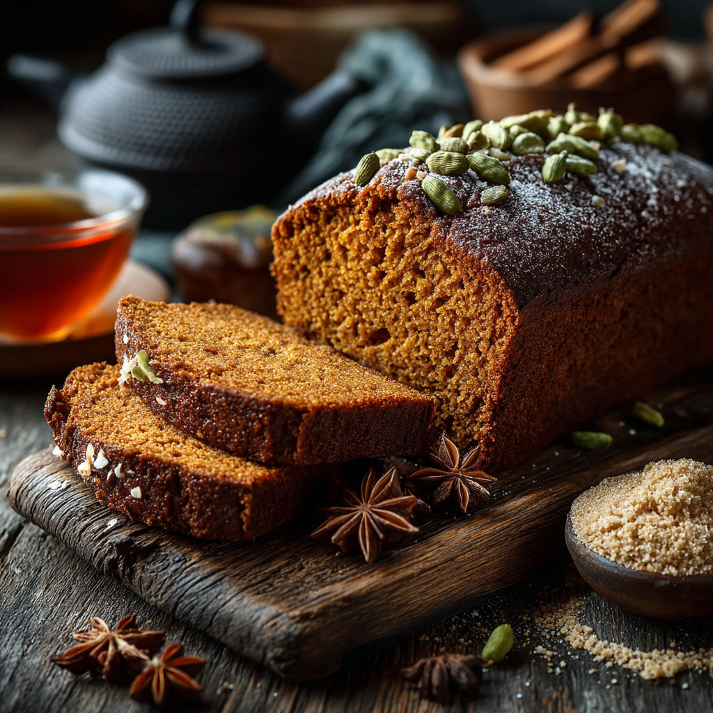 Une portion de pain d'épices moelleux infusé à la cardamome.