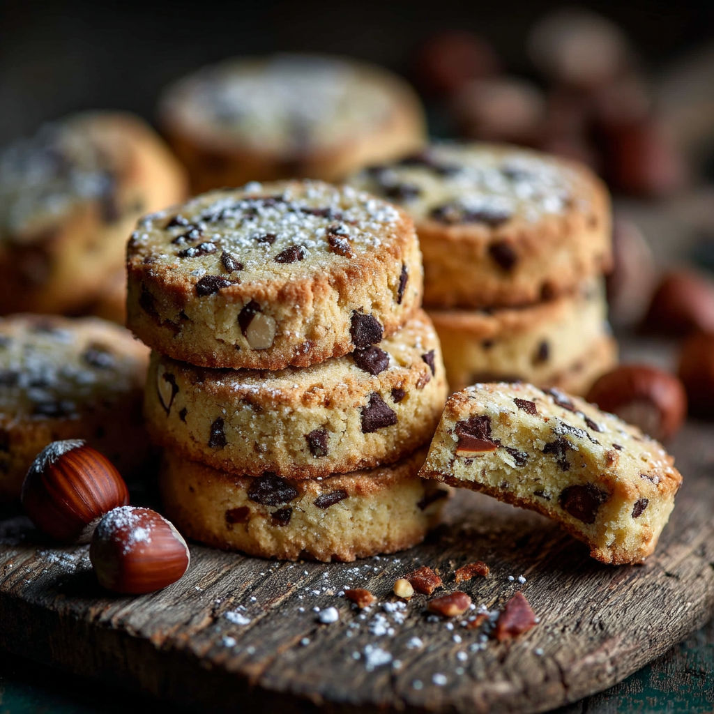 Une table avec des biscuits et des noix.