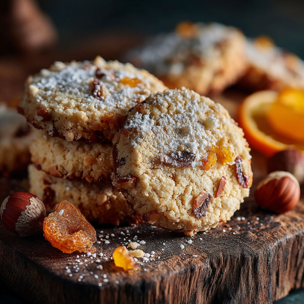 Des crêpes sucrées avec des amandes et des oranges.